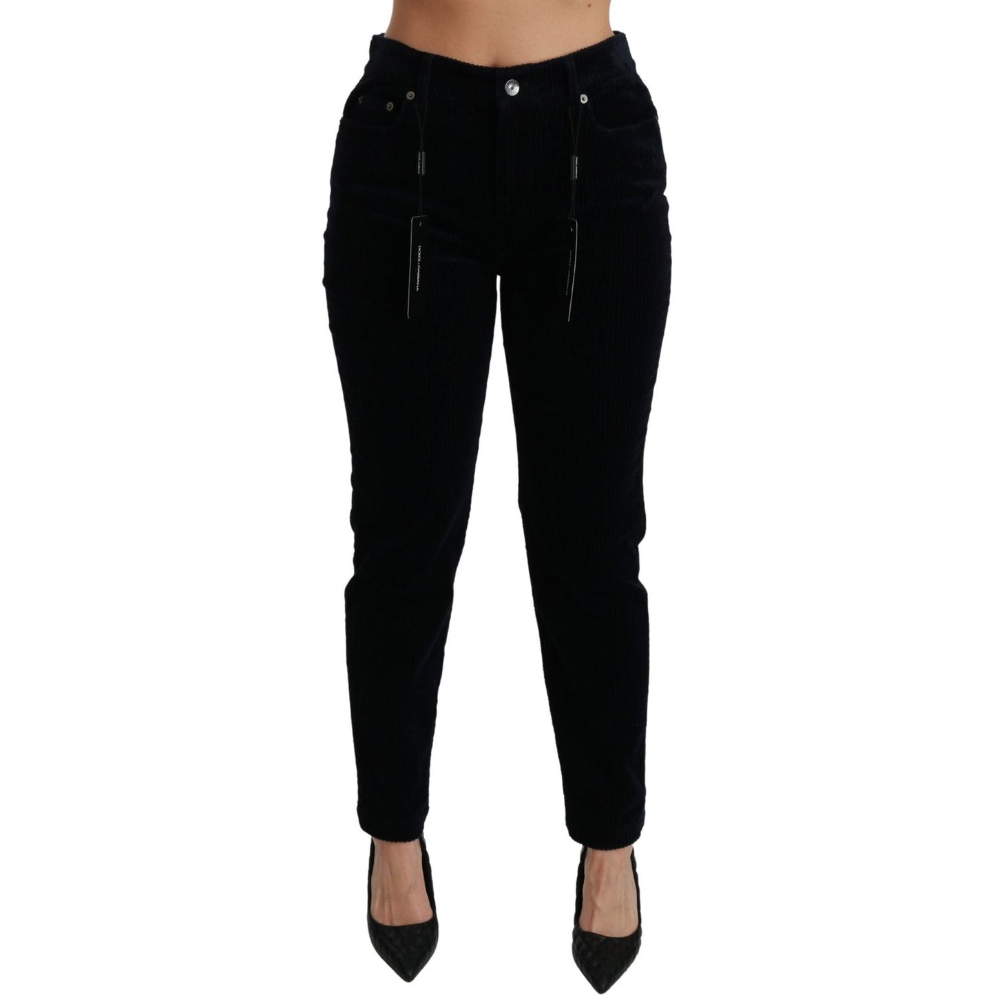 Dolce & Gabbana Chic Mid Waist Skinny Corduroy Jeans Jeans & Pants Dolce & Gabbana Black