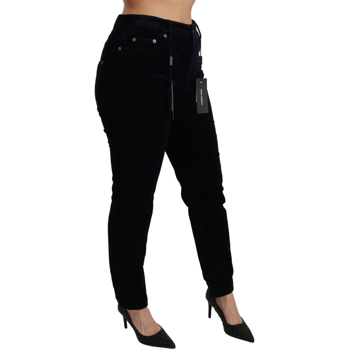 Dolce & Gabbana Chic Mid Waist Skinny Corduroy Jeans Jeans & Pants Dolce & Gabbana Black
