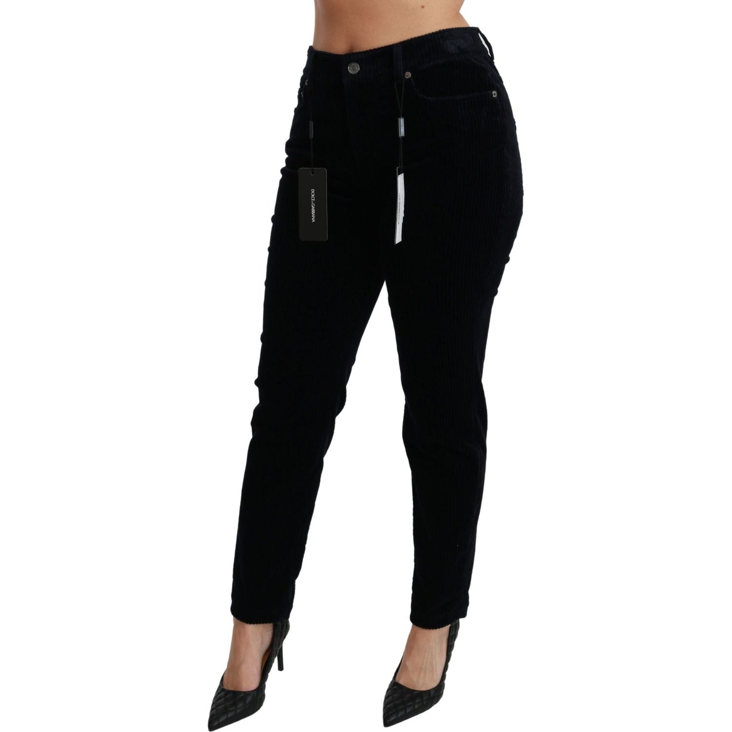 Dolce & Gabbana Chic Mid Waist Skinny Corduroy Jeans Jeans & Pants Dolce & Gabbana Black