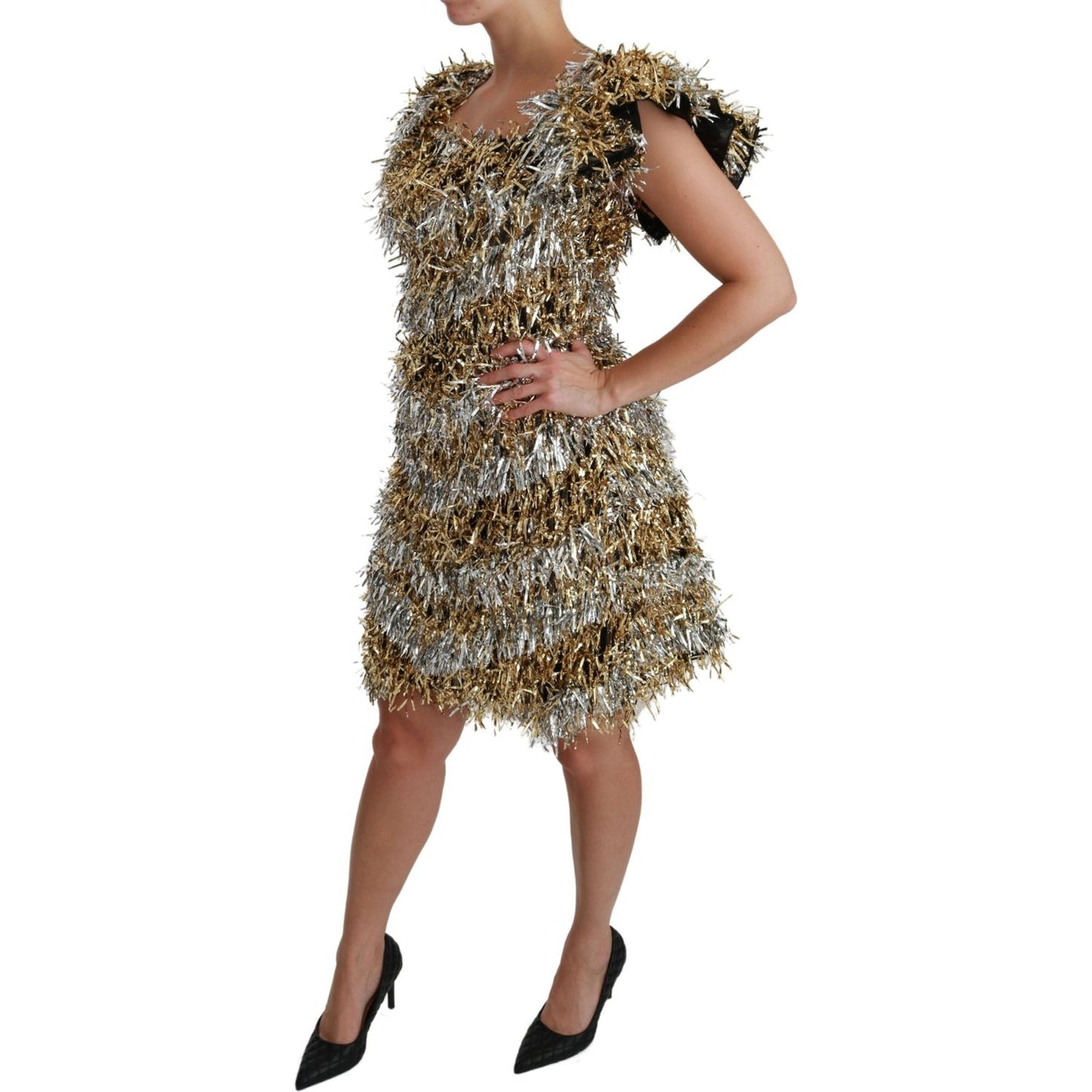 Dolce & Gabbana Elegant Silver Layered Shift Mini Dress Dolce & Gabbana Dim Gray