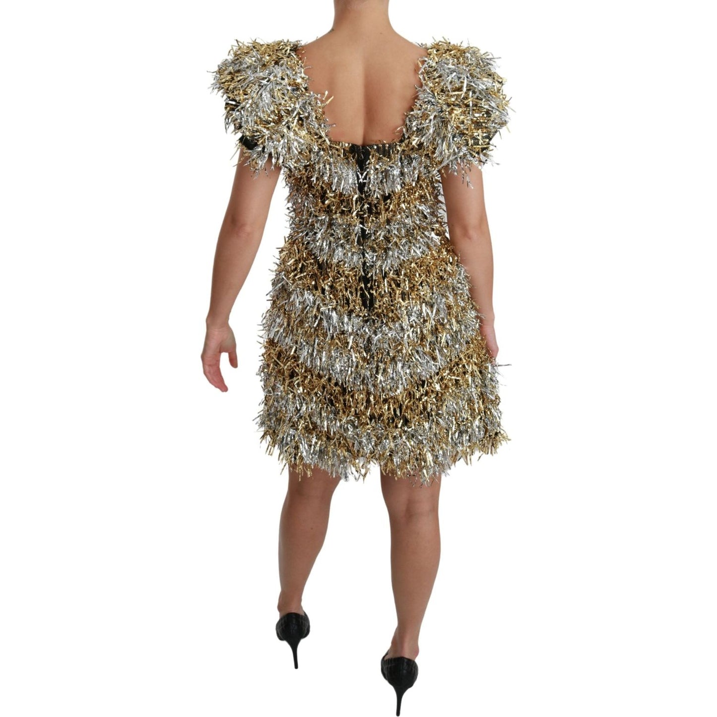 Dolce & Gabbana Elegant Silver Layered Shift Mini Dress Dolce & Gabbana Dim Gray