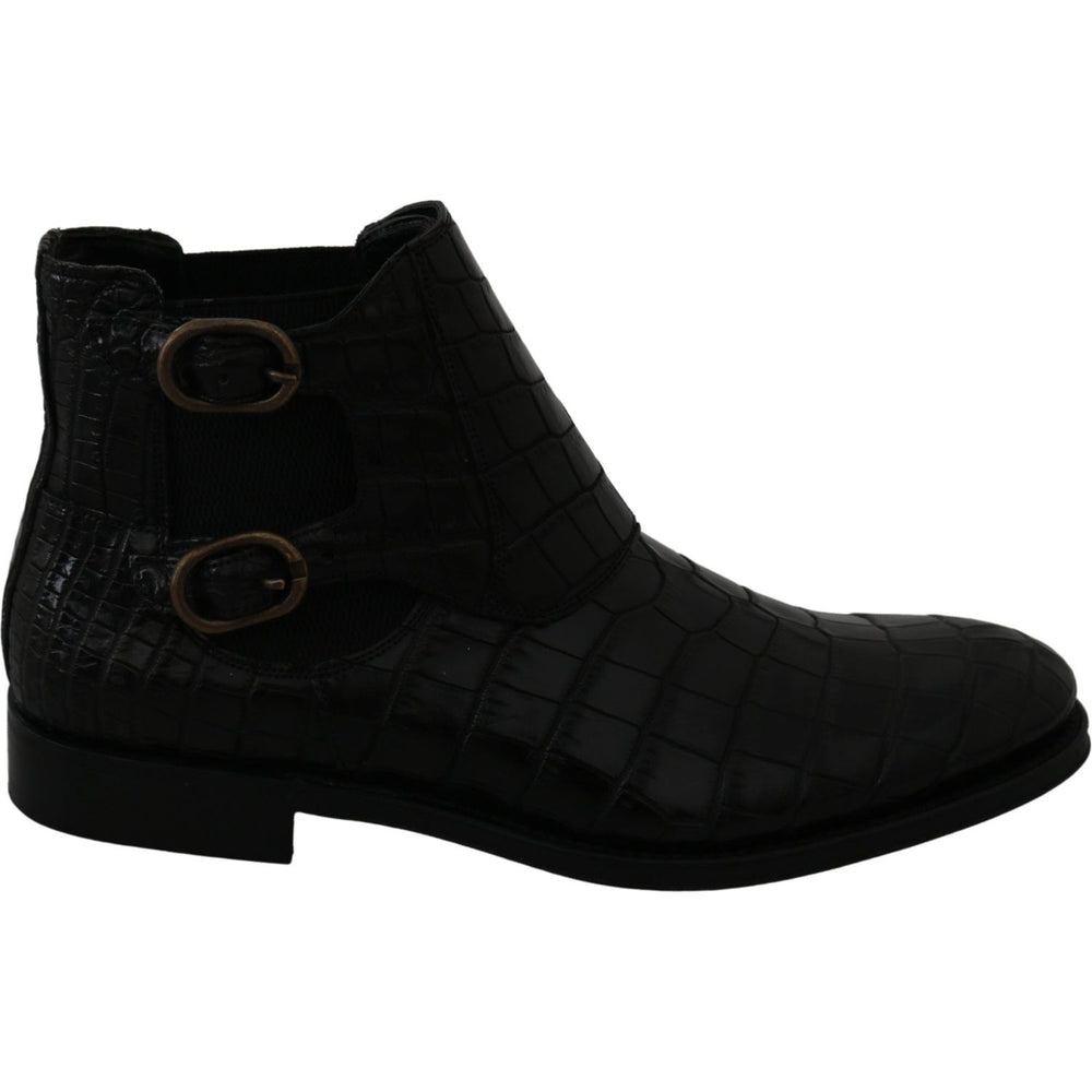 Dolce & Gabbana Black Crocodile Leather Derby Boots Shoes MV2672-39