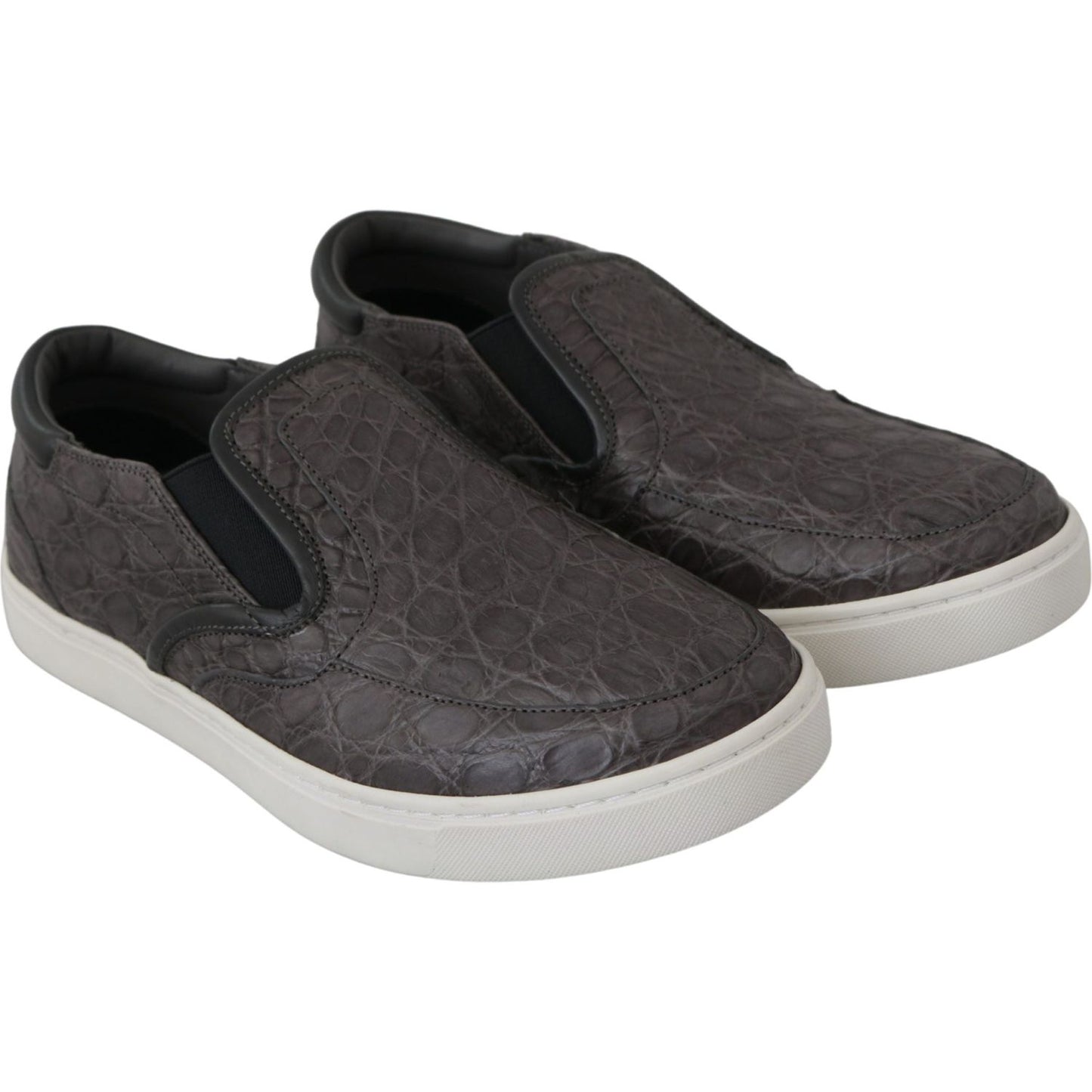 Dolce & Gabbana Elegant Gray Caiman Leather Loafers Dolce & Gabbana Dark Slate Gray