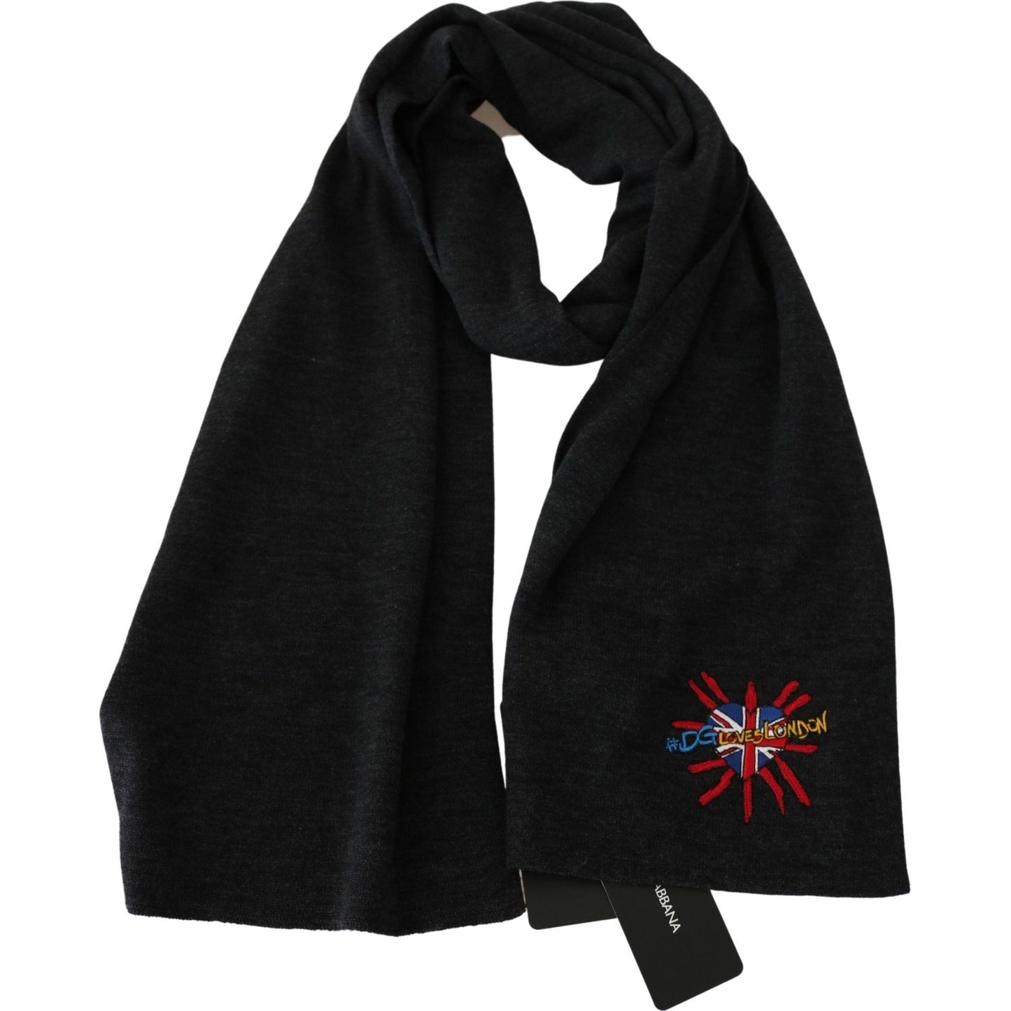 Dolce & Gabbana Chic Woolen Embroidered Men's Scarf Wool Wrap Shawls Dolce & Gabbana Black