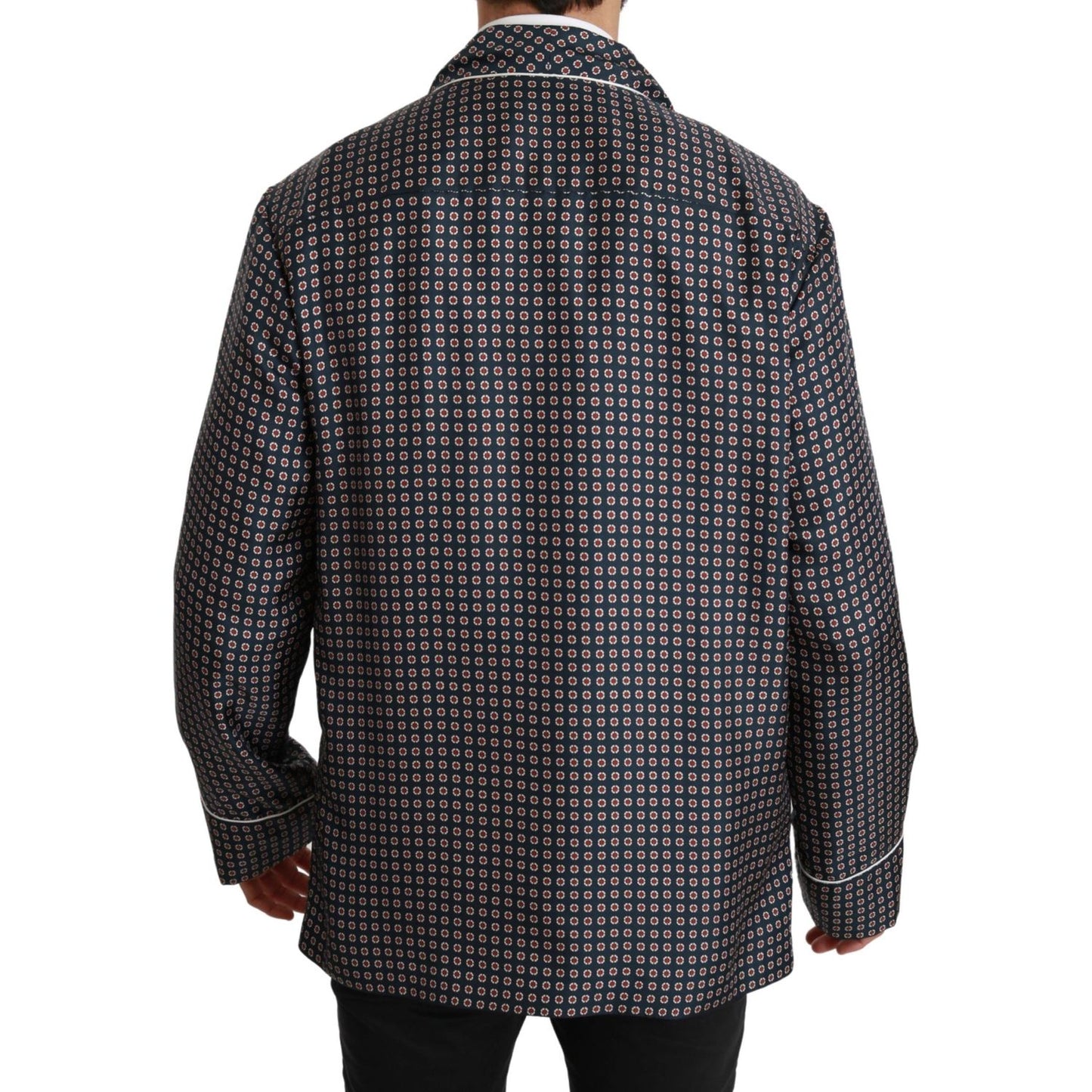 Dolce & Gabbana Elegant Navy Silk Double Breasted Coat Coats & Jackets Dolce & Gabbana Dark Slate Gray