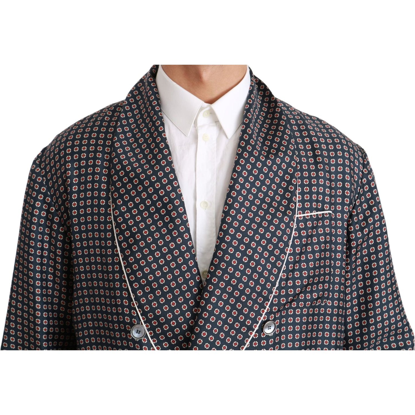 Dolce & Gabbana Elegant Navy Silk Double Breasted Coat Coats & Jackets Dolce & Gabbana Dark Slate Gray