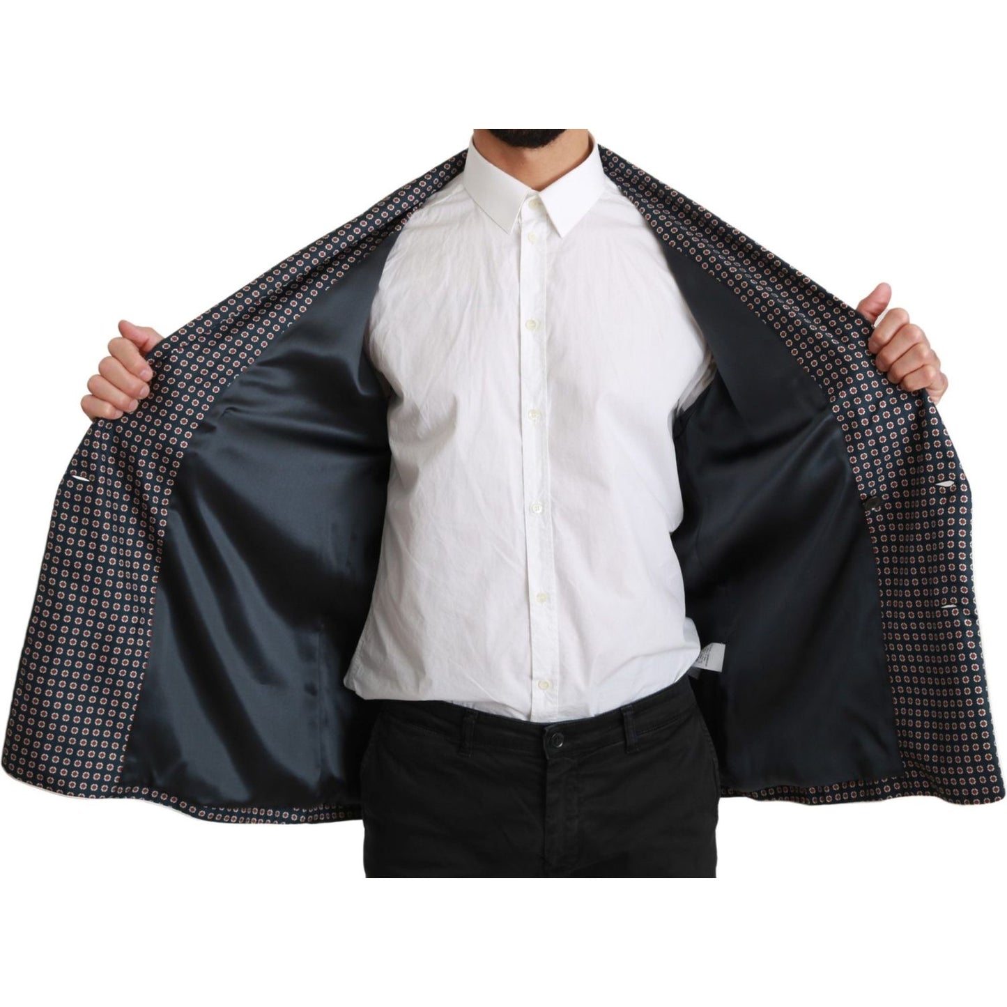 Dolce & Gabbana Elegant Navy Silk Double Breasted Coat Coats & Jackets Dolce & Gabbana Light Gray