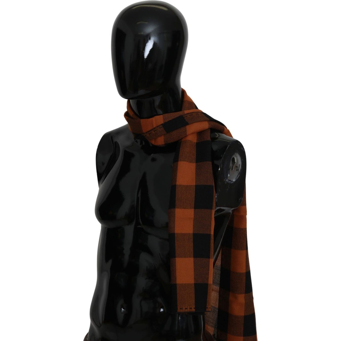 Costume National Chic Orange Check Wool Blend Scarf Costume National Black