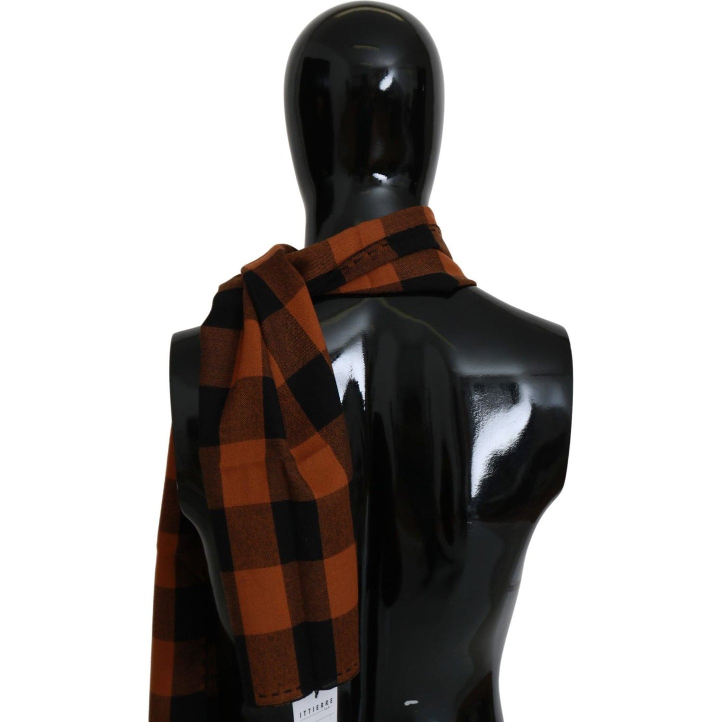 Costume National Chic Orange Check Wool Blend Scarf Costume National Black