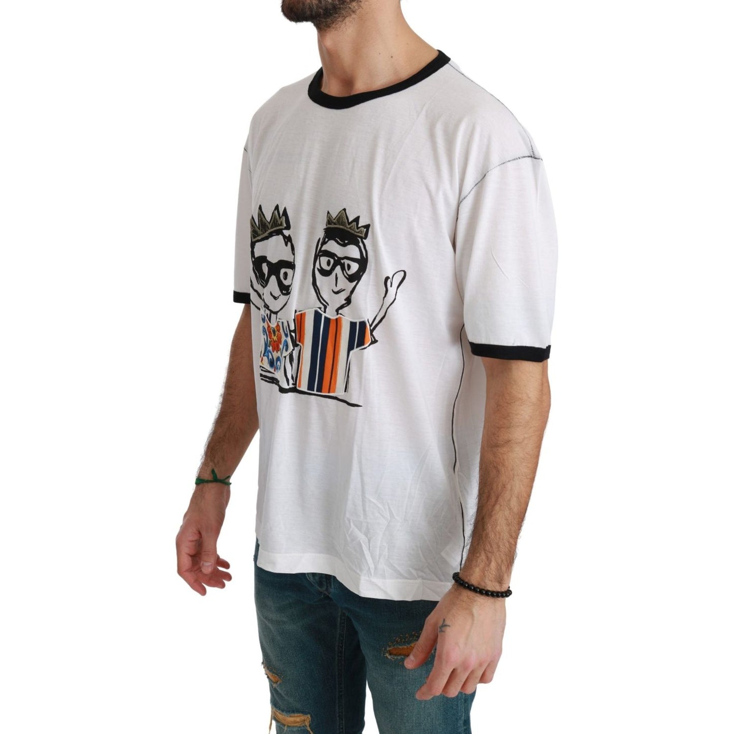 Dolce & Gabbana Elegant White Silk-Blend Men's T-Shirt Dolce & Gabbana Gray