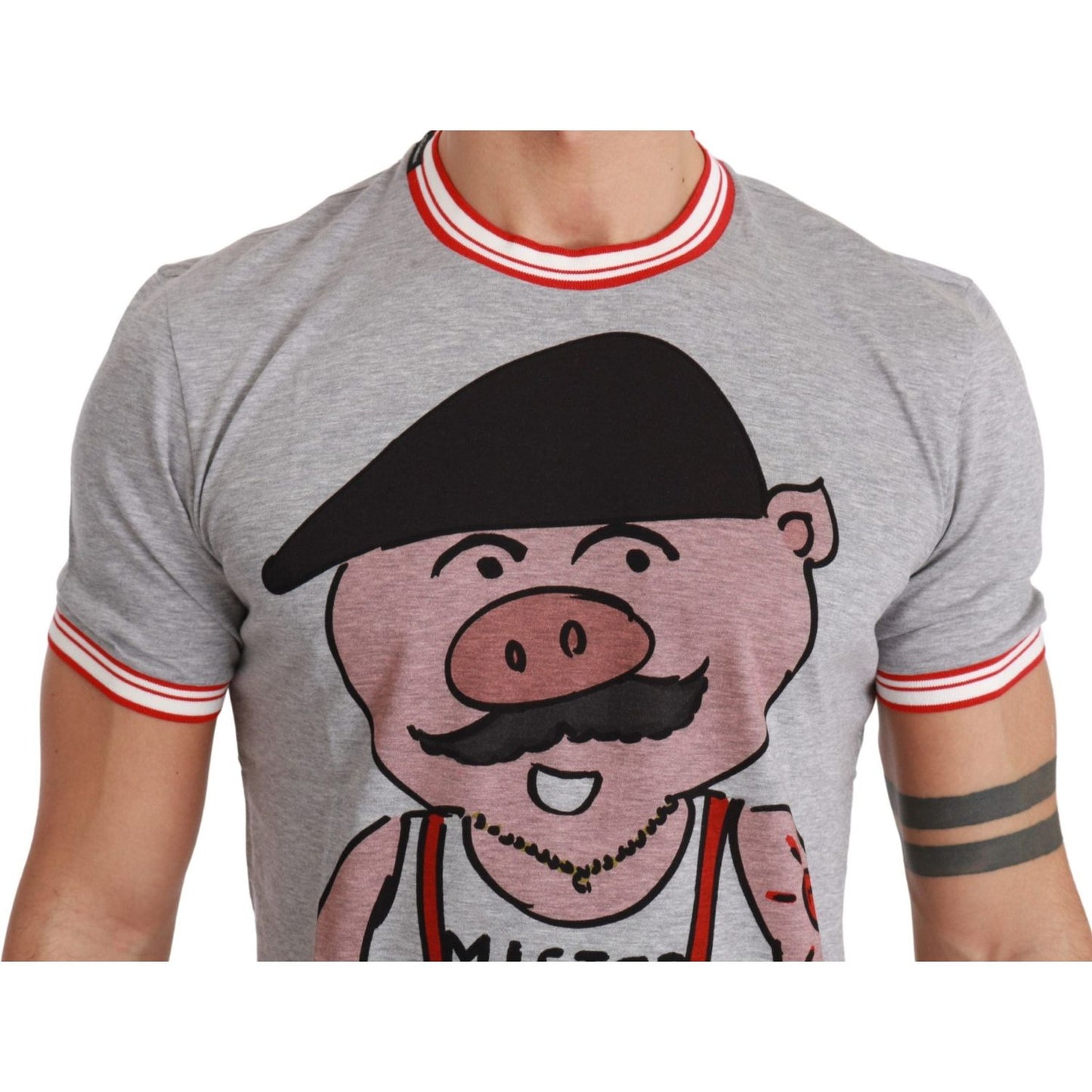 Dolce & Gabbana Chic Gray Cotton T-Shirt with Year of the Pig Motive Dolce & Gabbana Rosy Brown