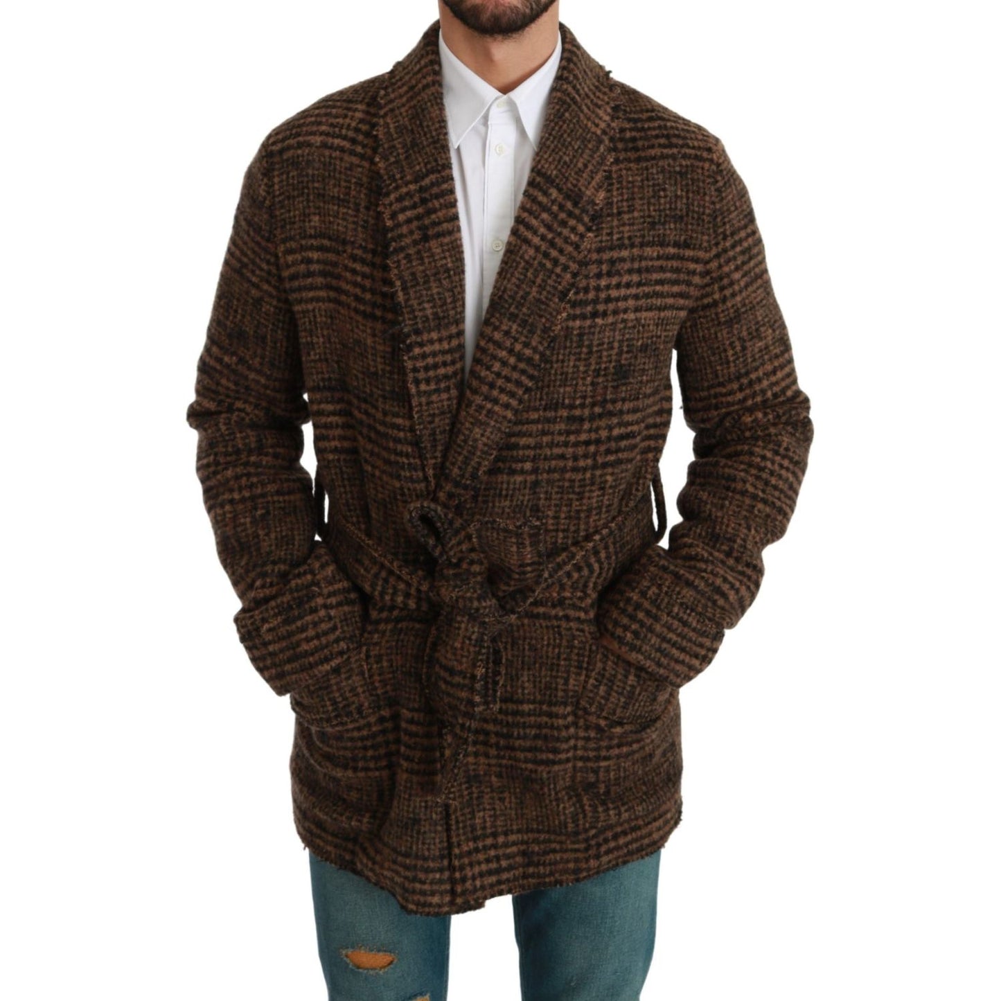 Dolce & Gabbana Elegant Brown Alpaca Blend Belted Cape Jacket Coats & Jackets Dolce & Gabbana Dark Slate Gray