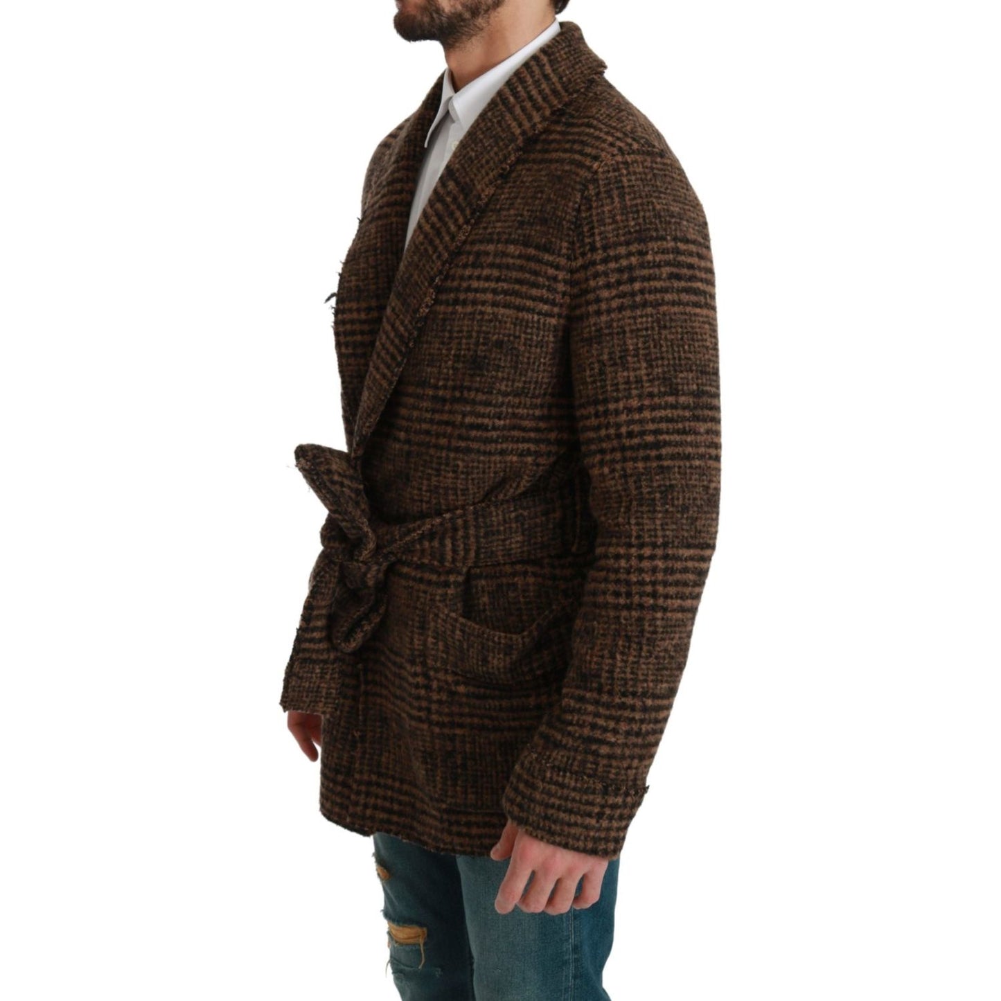 Dolce & Gabbana Elegant Brown Alpaca Blend Belted Cape Jacket Coats & Jackets Dolce & Gabbana Black