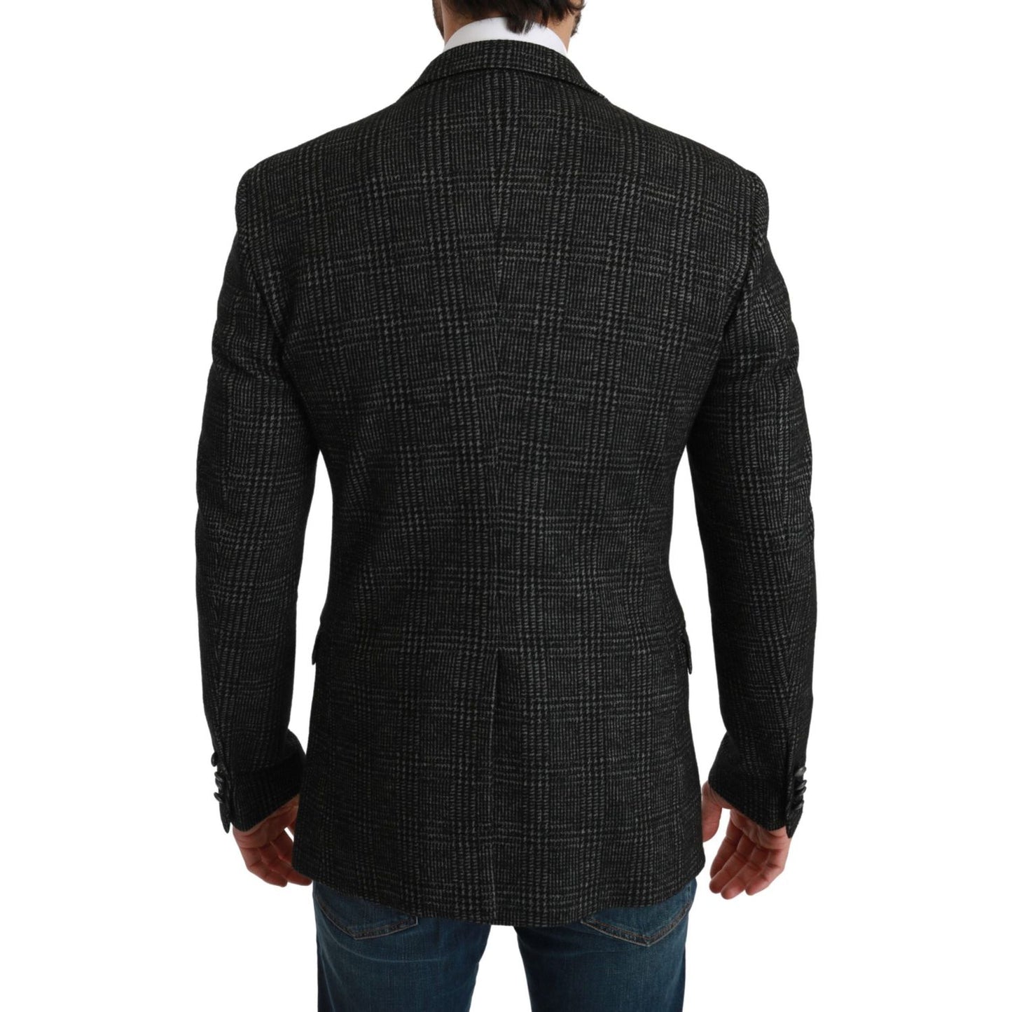 Dolce & Gabbana Elegant Gray Plaid Slim Fit Blazer Dolce & Gabbana Black