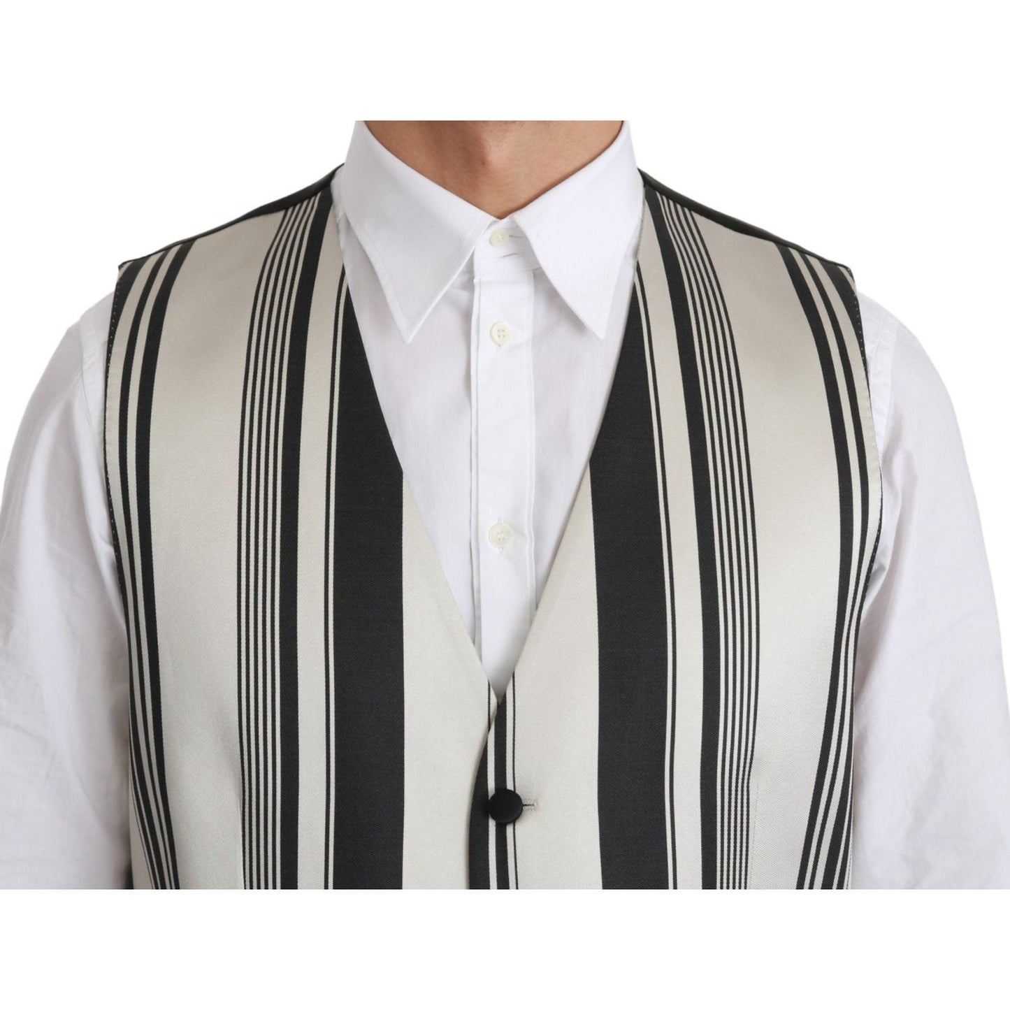 Dolce & Gabbana Stripe Cotton Silk Dress Vest Dolce & Gabbana Light Gray