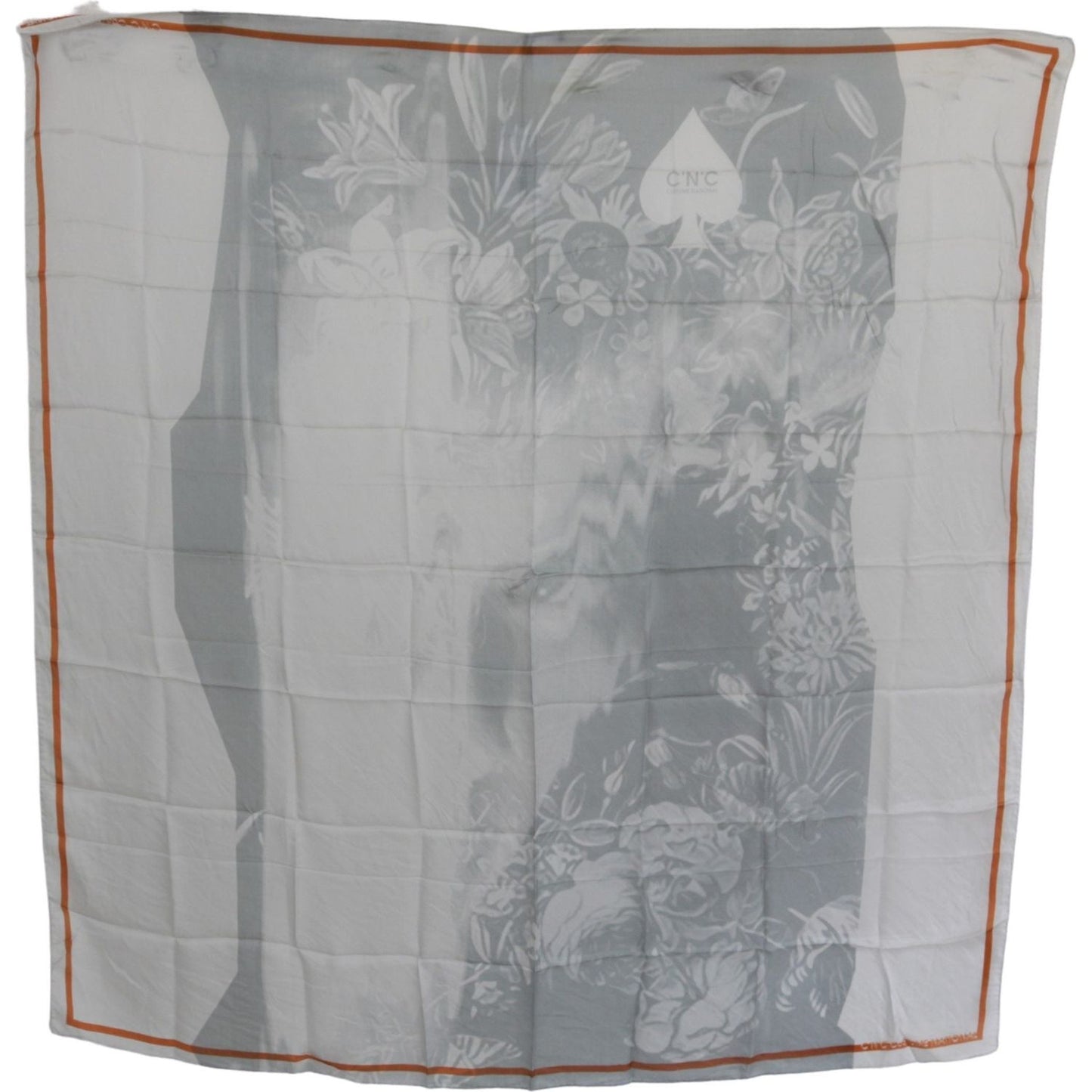 Costume National Elegant Floral Printed Silk Scarf Silk Wrap Shawls Costume National Dark Gray