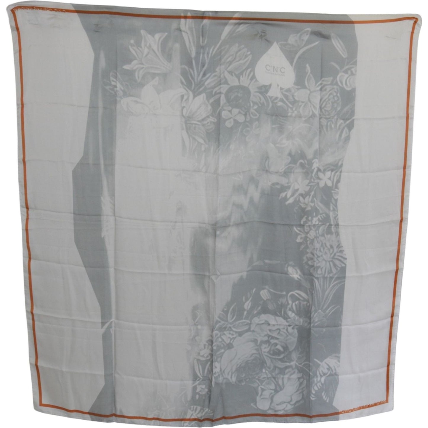 Costume National Elegant Silk Floral Scarf Silk Wrap Shawls Costume National Dark Gray