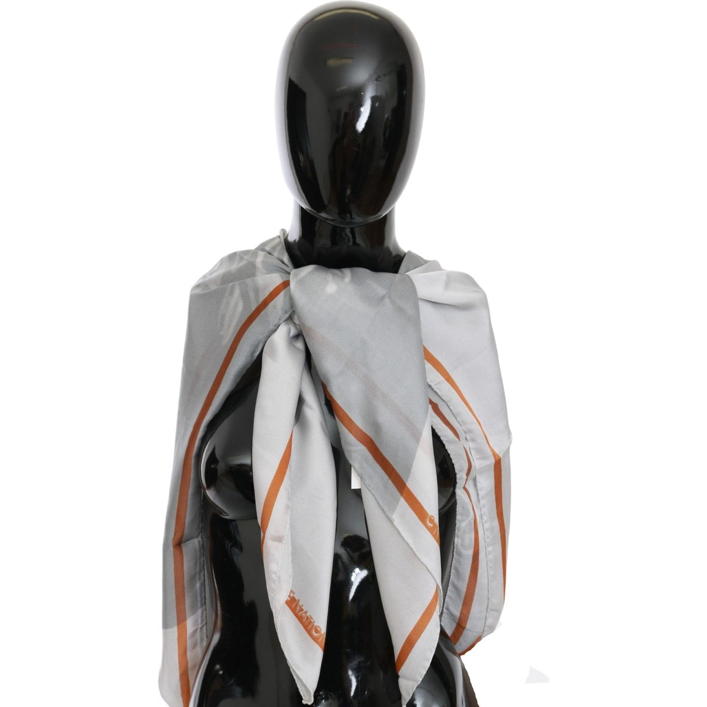 Costume National Elegant Silk Floral Scarf Silk Wrap Shawls Costume National Gray