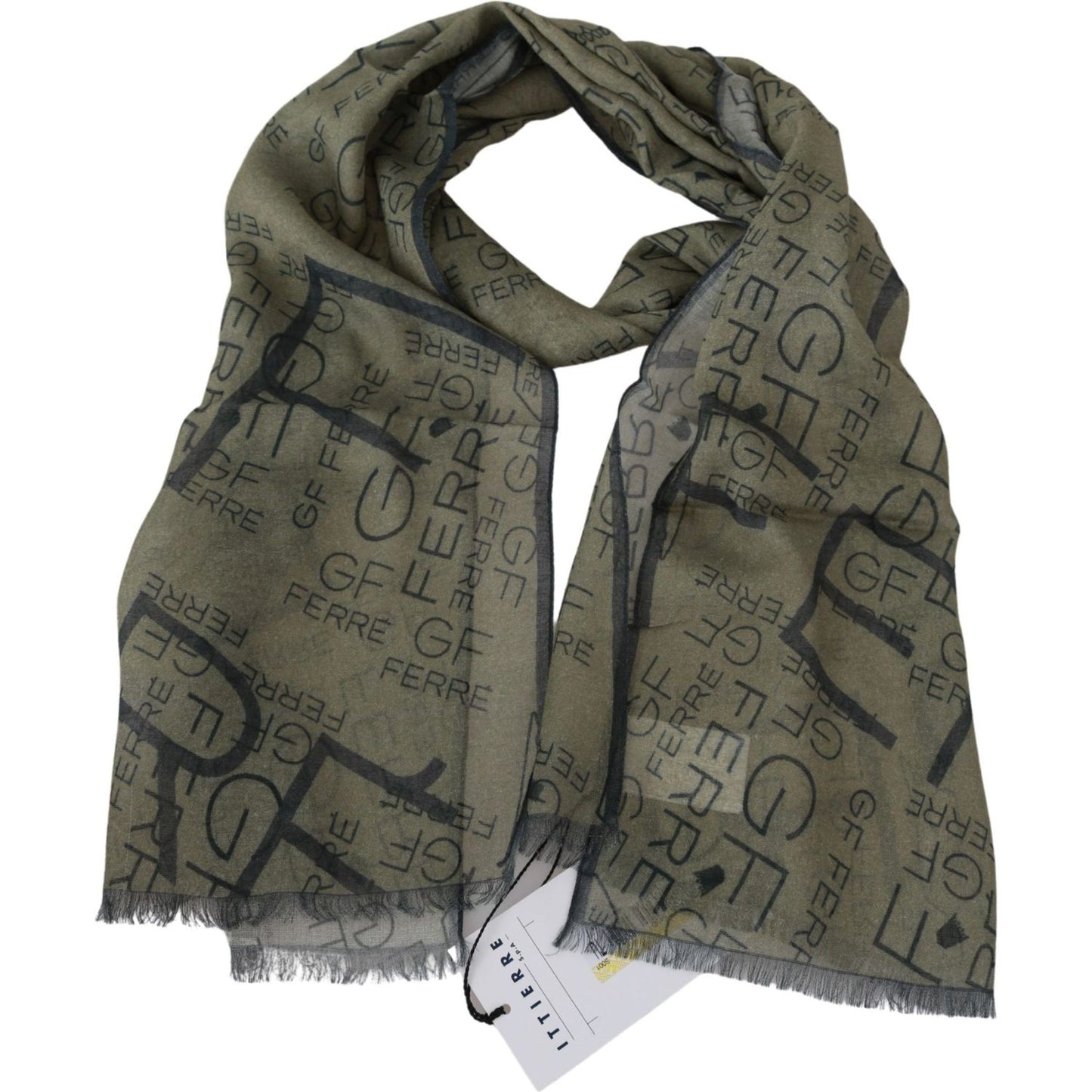 GF Ferre Elegant Patterned Wool-Blend Scarf GF Ferre Dark Olive Green