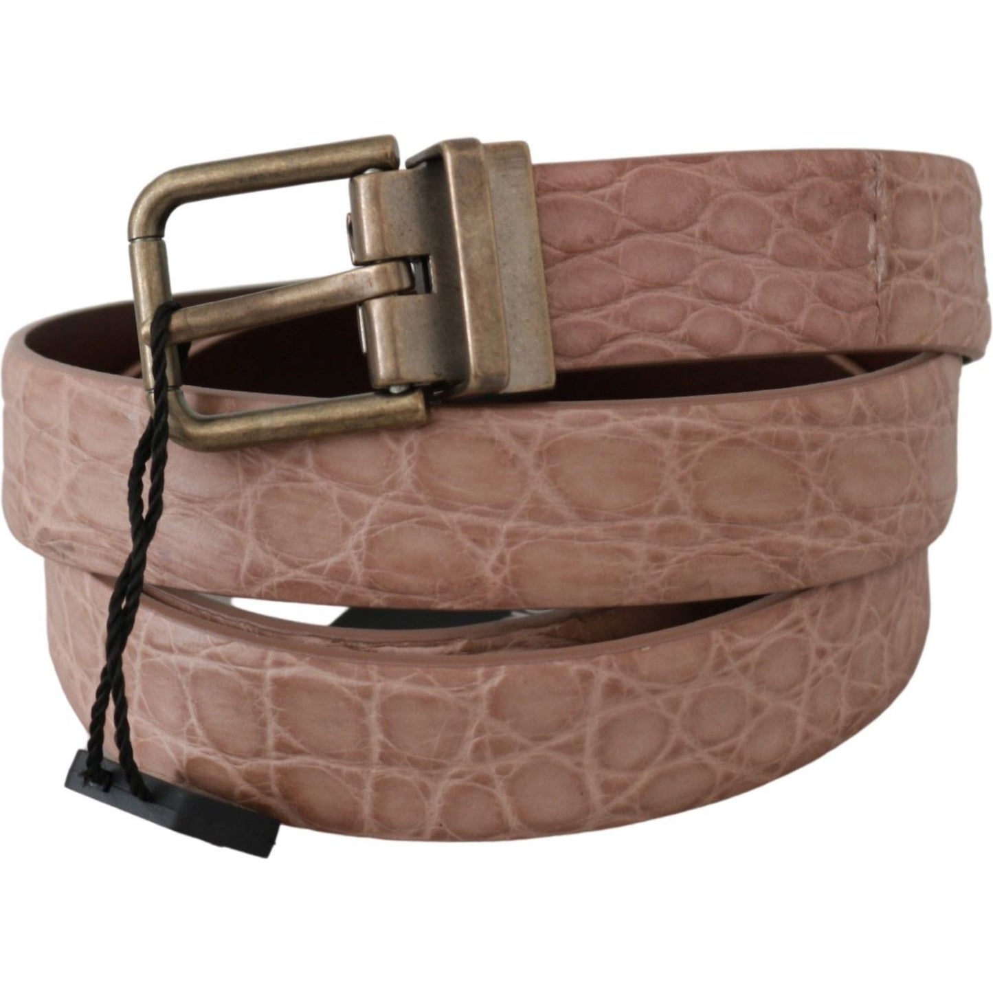 Dolce & Gabbana Elegant Exotic Skin Brushed Gold Buckle Belt Belt Dolce & Gabbana Dim Gray