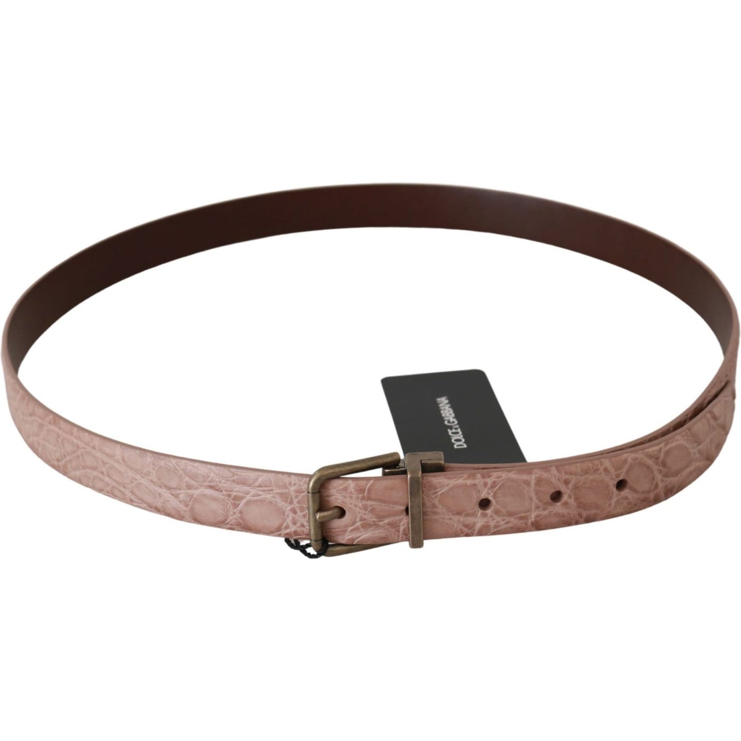 Dolce & Gabbana Elegant Exotic Skin Brushed Gold Buckle Belt Belt Dolce & Gabbana Dark Olive Green
