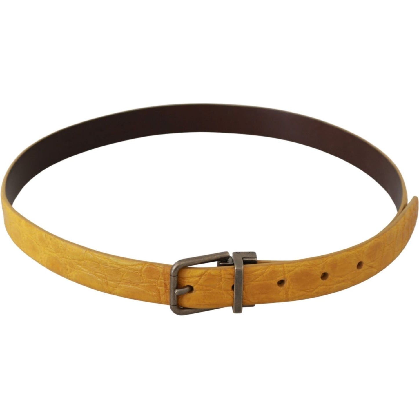 Dolce & Gabbana Exotic Yellow Animal Pattern Leather Belt Belt Dolce & Gabbana Sienna