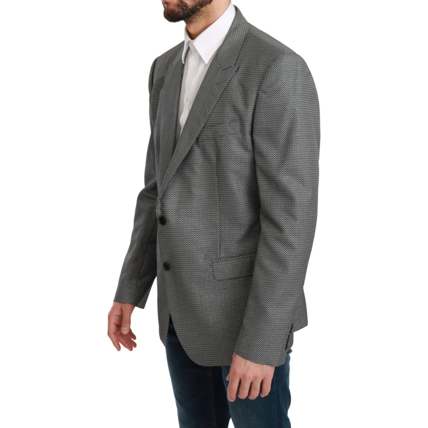 Dolce & Gabbana Elegant Gray Fantasy Pattern Slim Fit Blazer Dolce & Gabbana Dark Slate Gray
