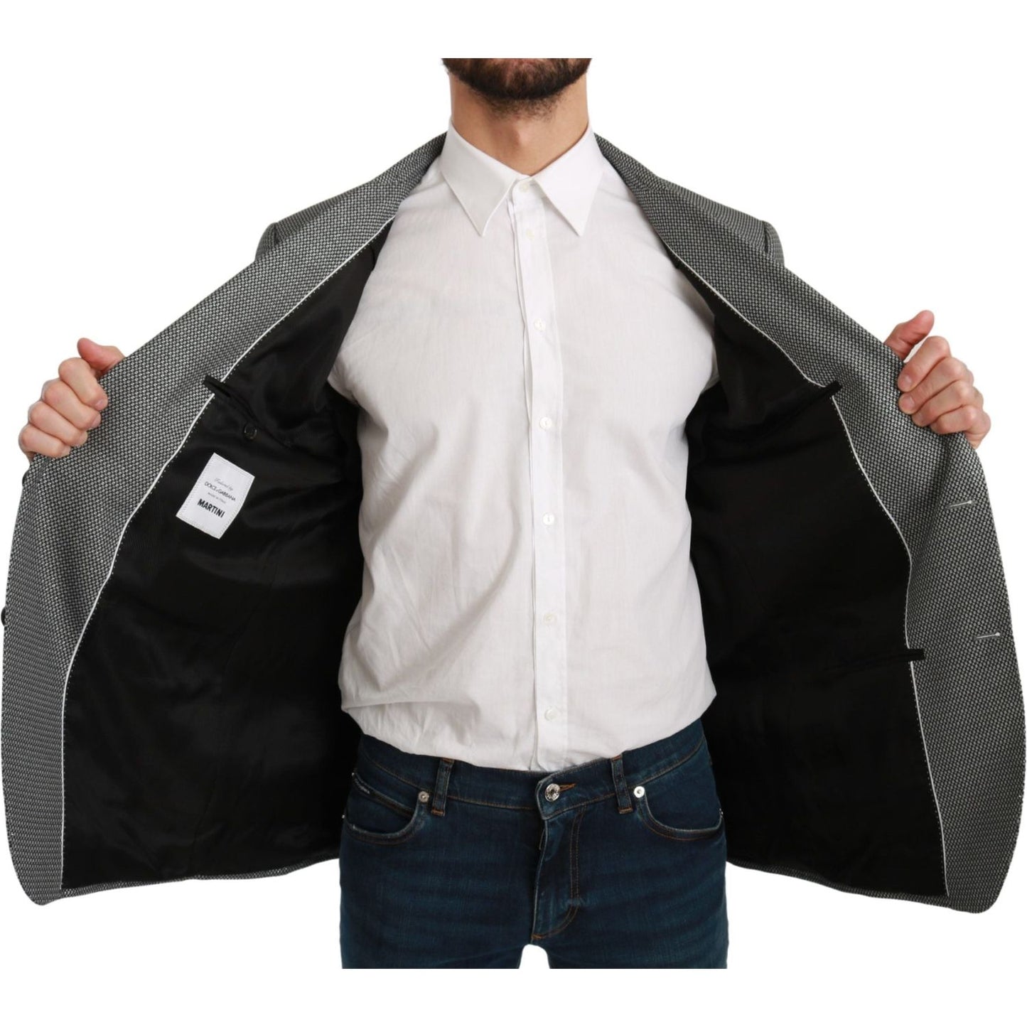 Dolce & Gabbana Elegant Gray Fantasy Pattern Slim Fit Blazer Dolce & Gabbana Light Gray