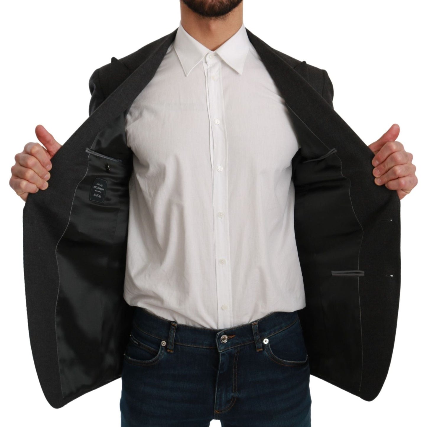 Dolce & Gabbana Elegant Gray Slim Fit Formal Blazer Dolce & Gabbana Black
