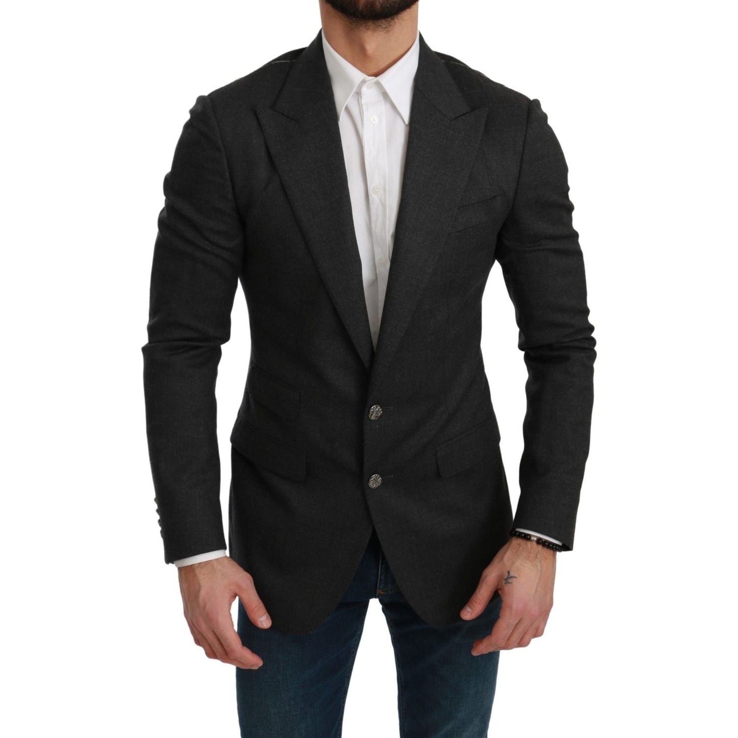 Dolce & Gabbana Elegant Gray Slim Fit Formal Blazer Dolce & Gabbana Black
