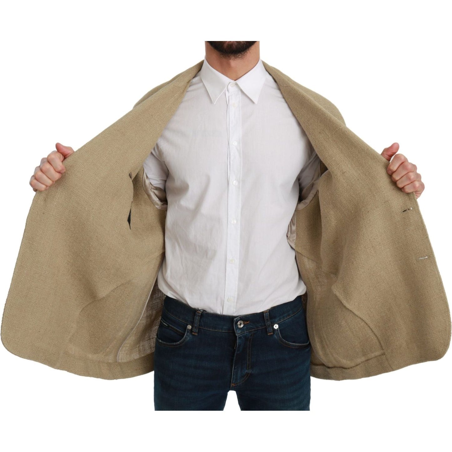 Dolce & Gabbana Chic Beige Jute Single-Breasted Blazer Dolce & Gabbana Rosy Brown