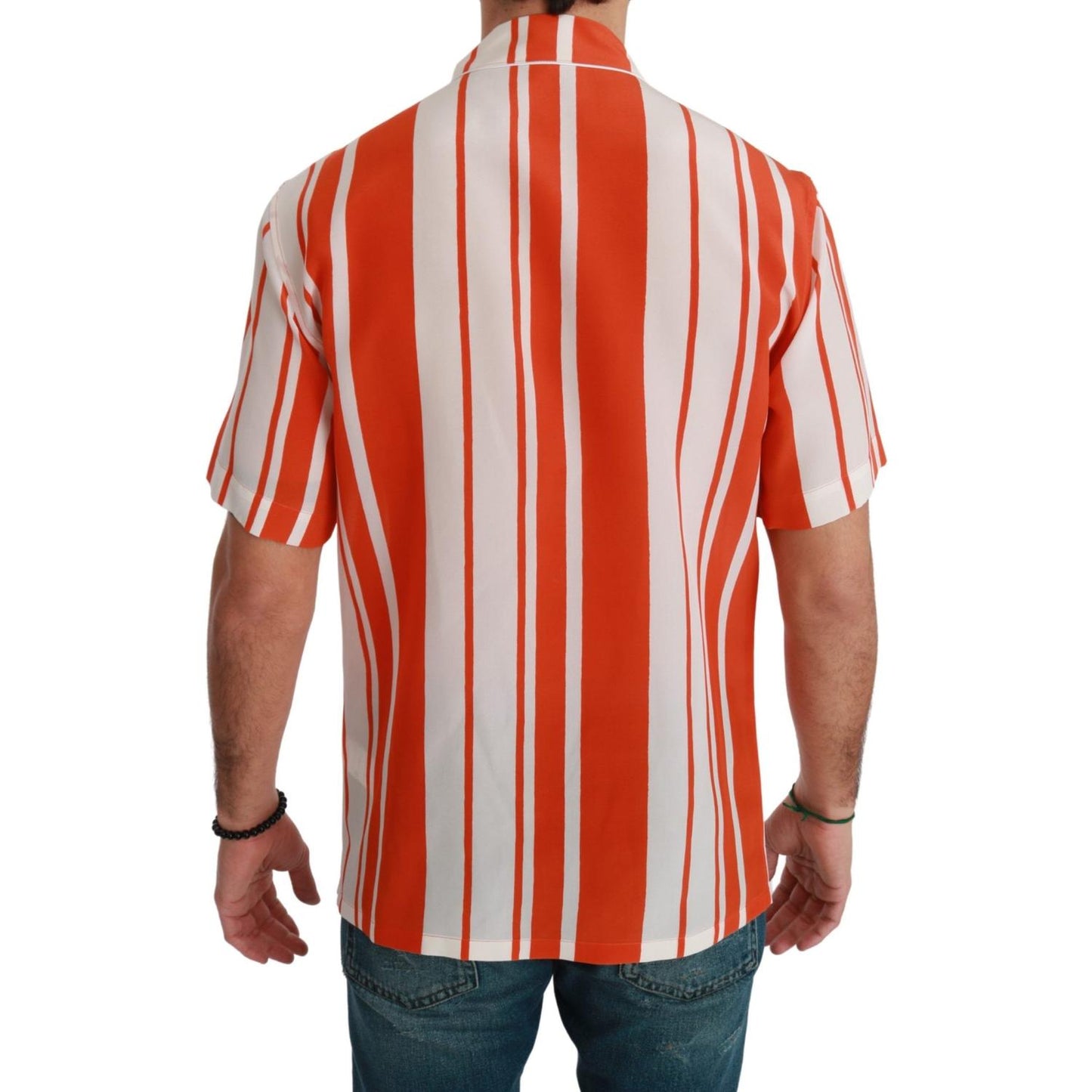 Dolce & Gabbana Elegant Striped Silk Shirt - White & Orange Dolce & Gabbana Brown