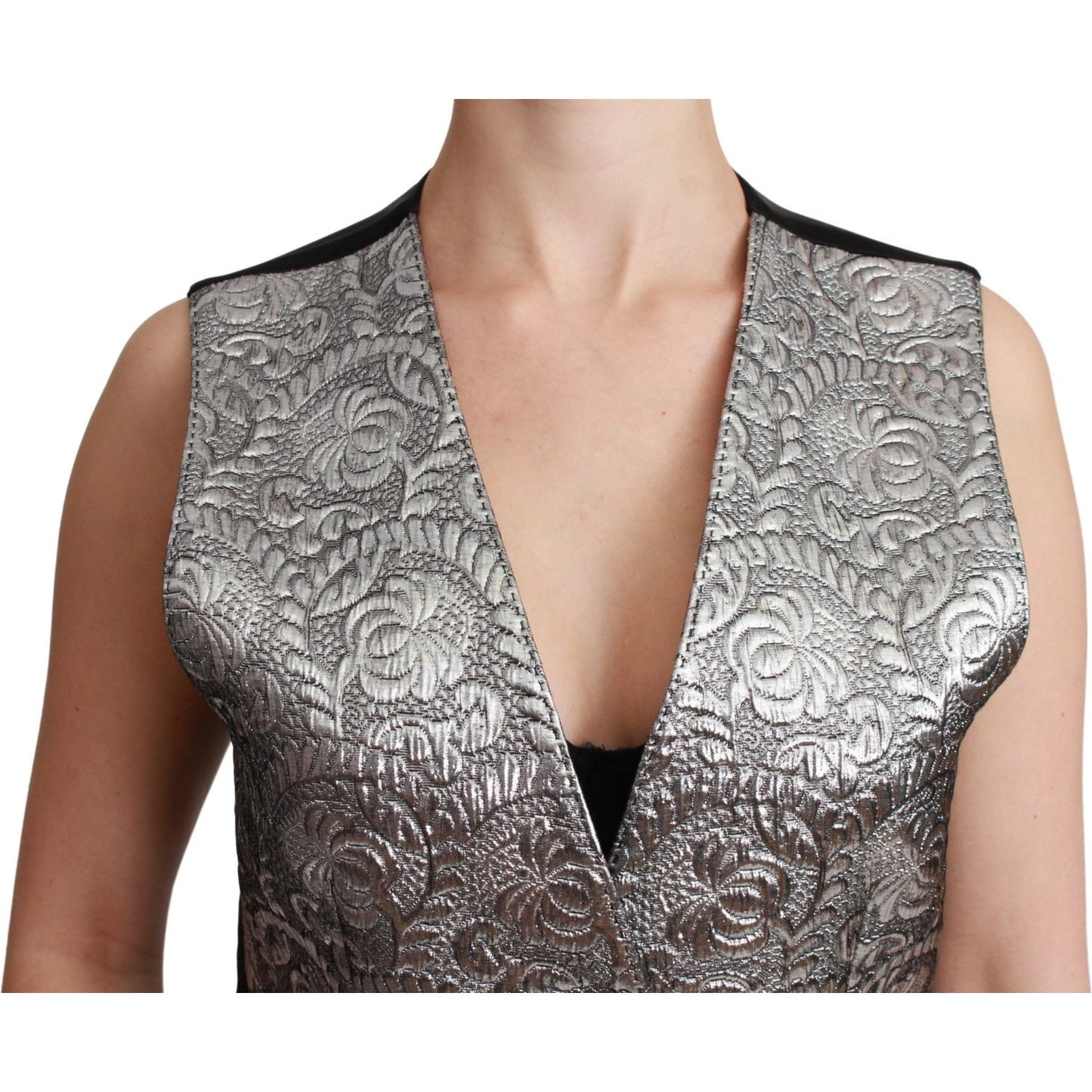 Dolce & Gabbana Elegant Silver Sleeveless Brocade Vest Dolce & Gabbana Dark Gray