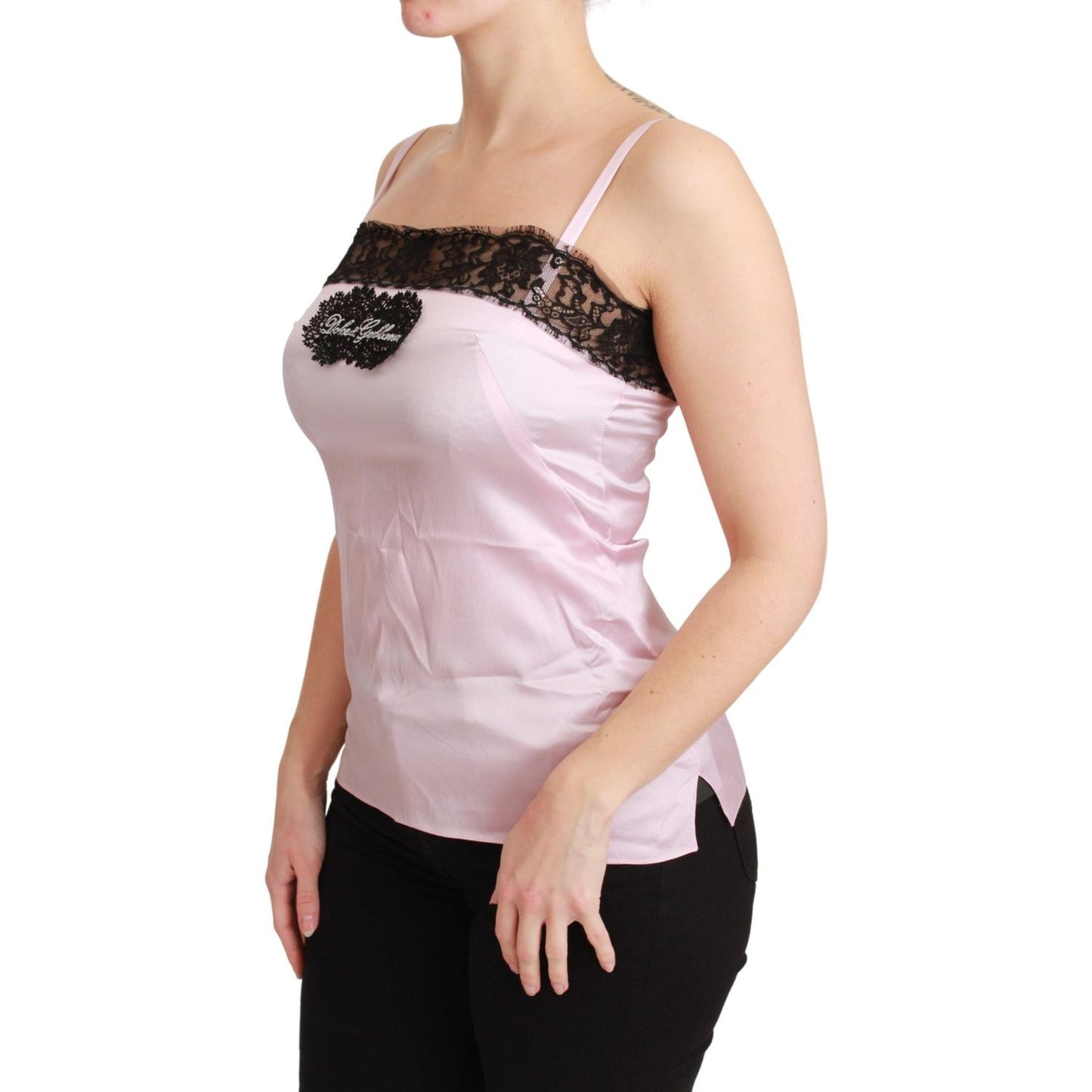 Dolce & Gabbana Elegant Silk Lace Detail Tank Top Dolce & Gabbana Gray