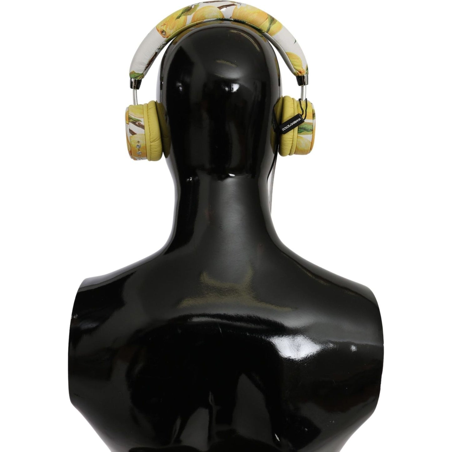 Dolce & Gabbana Chic White Leather Headphones with Yellow Print Dolce & Gabbana Black