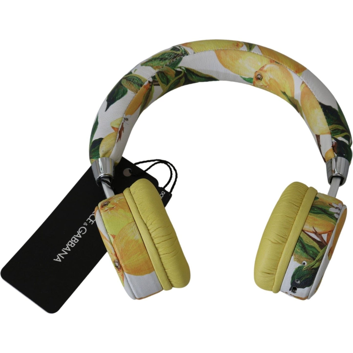 Dolce & Gabbana Chic White Leather Headphones with Yellow Print Dolce & Gabbana Dim Gray