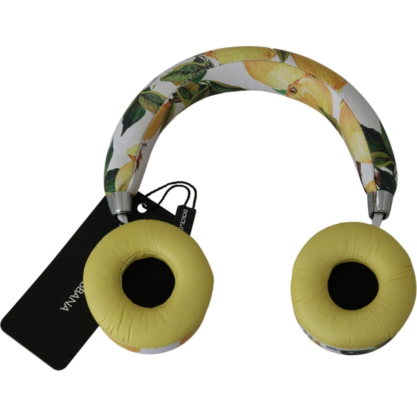 Dolce & Gabbana Chic White Leather Headphones with Yellow Print Dolce & Gabbana Dark Khaki