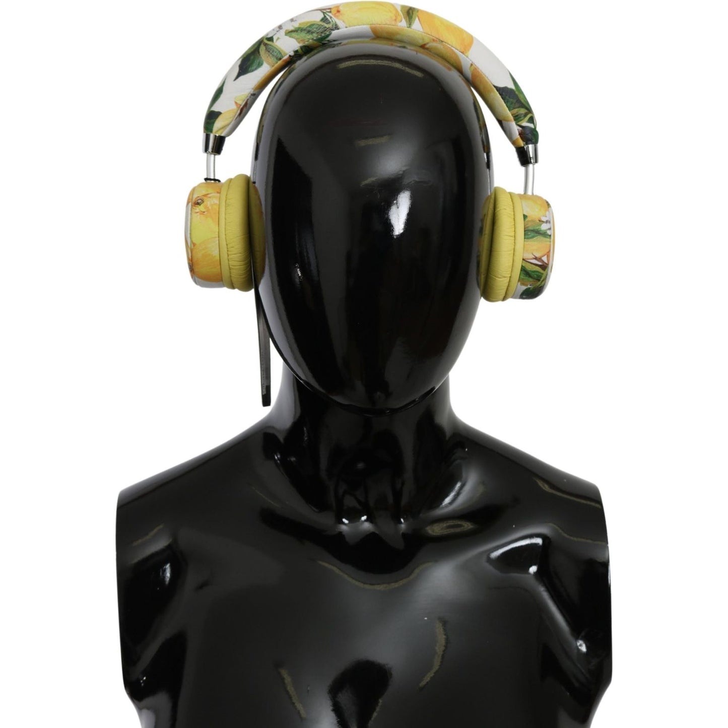 Dolce & Gabbana Chic White Leather Headphones with Yellow Print Dolce & Gabbana Black