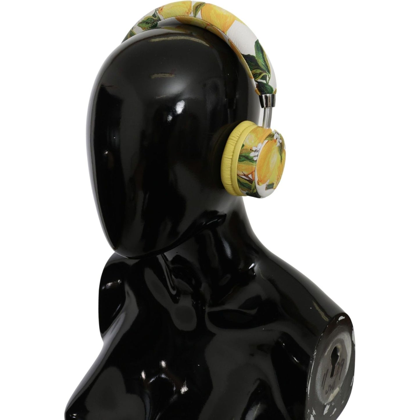 Dolce & Gabbana Chic White Leather Headphones with Yellow Print Dolce & Gabbana Black