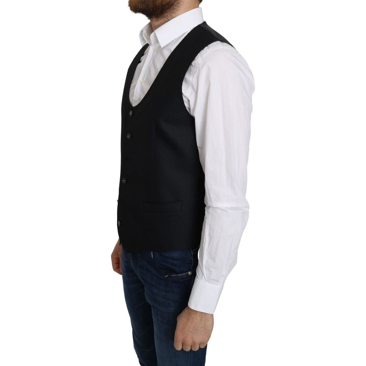 Dolce & Gabbana Elegant Blue Silk-Blend Formal Vest Dolce & Gabbana Light Gray