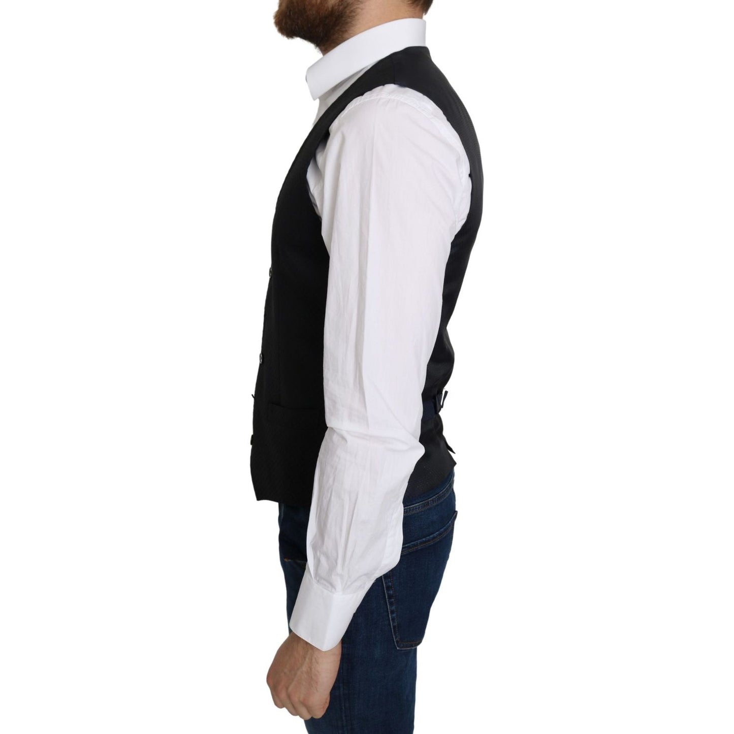 Dolce & Gabbana Elegant Blue Silk-Blend Formal Vest Dolce & Gabbana Light Gray