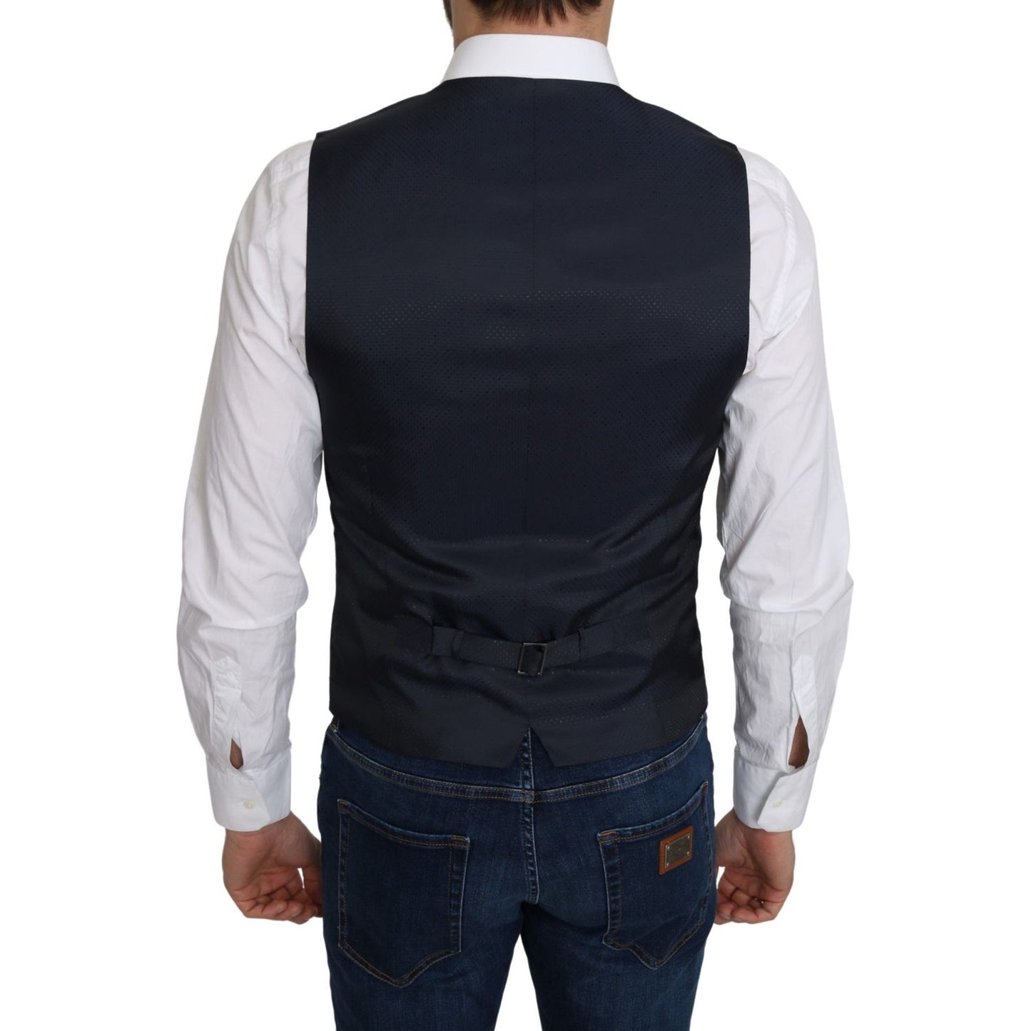 Dolce & Gabbana Elegant Blue Silk-Blend Formal Vest Dolce & Gabbana Light Gray