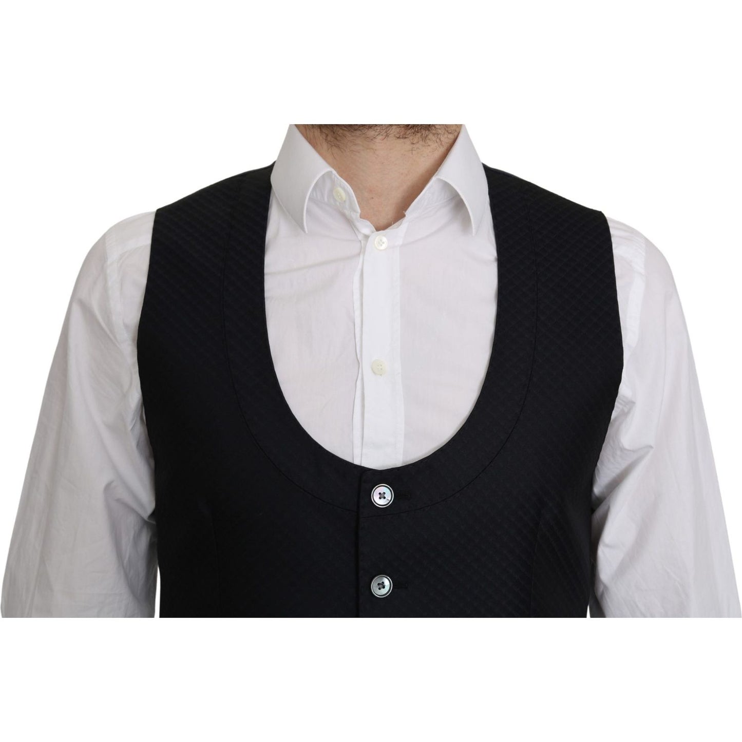 Dolce & Gabbana Elegant Blue Silk-Blend Formal Vest Dolce & Gabbana Black