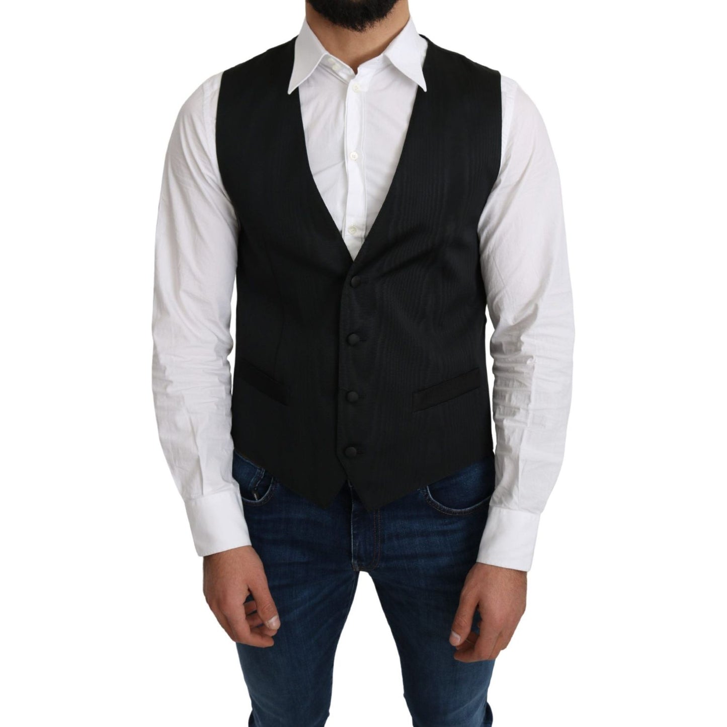 Dolce & Gabbana Elegant Silk Formal Gray Vest Dolce & Gabbana Black