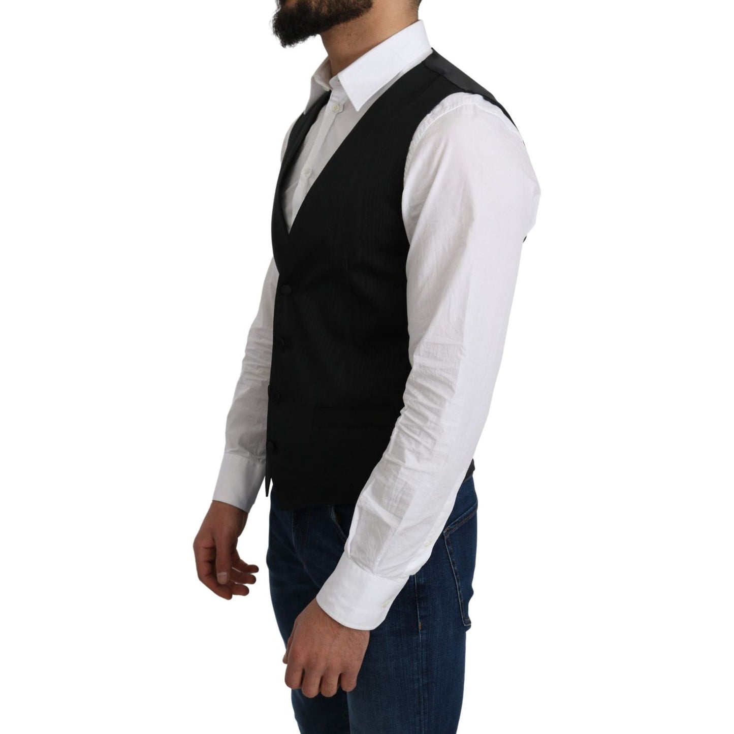 Dolce & Gabbana Elegant Silk Formal Gray Vest Dolce & Gabbana Black
