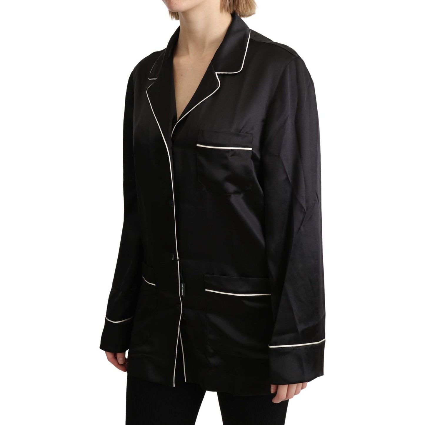 Dolce & Gabbana Black Shirt Silk Stretch Top Blouse TSH4819-44