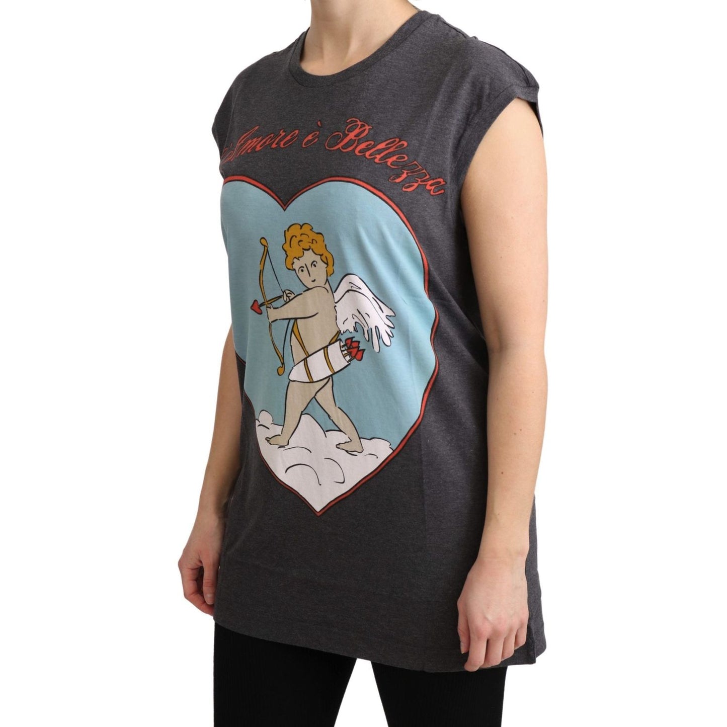 Dolce & Gabbana Elegant Gray Cotton Cap Sleeve Tee Dolce & Gabbana Dark Slate Gray