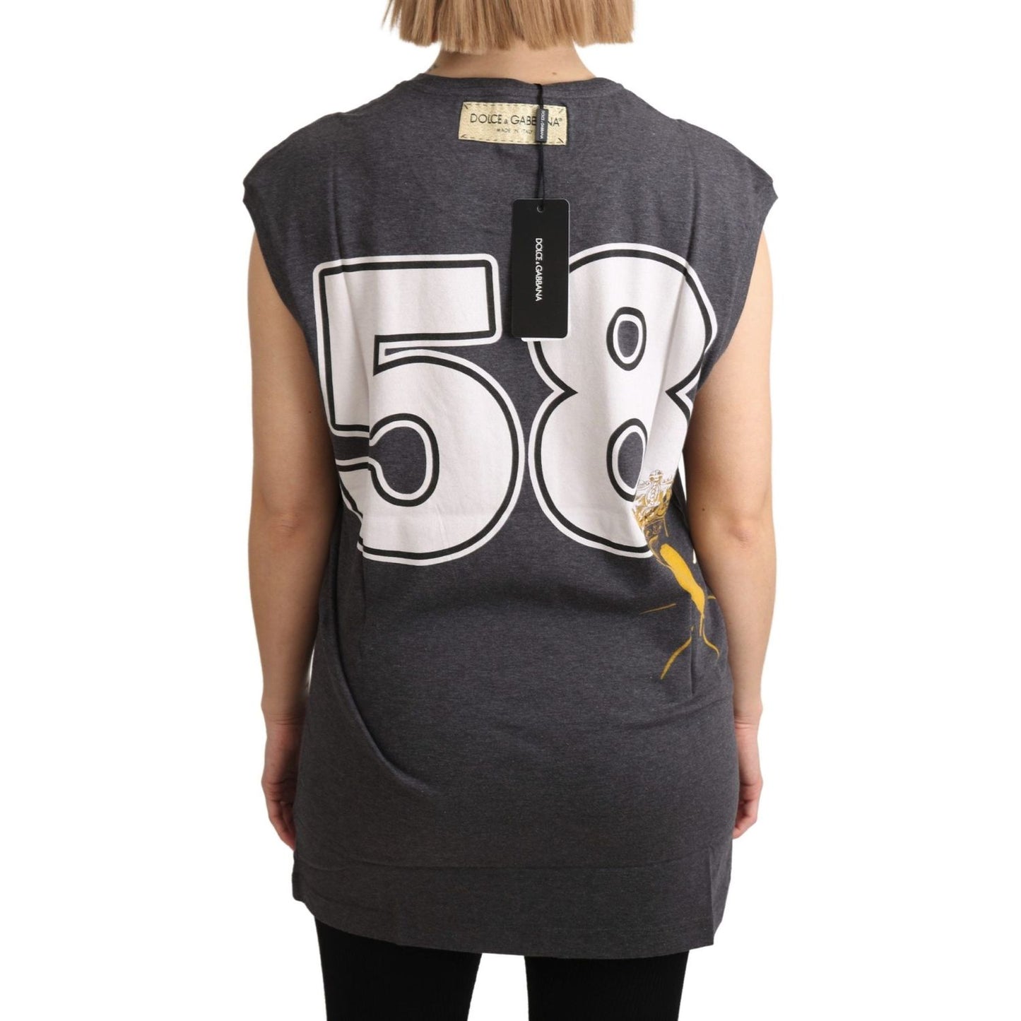 Dolce & Gabbana Elegant Gray Cotton Cap Sleeve Tee Dolce & Gabbana Gray