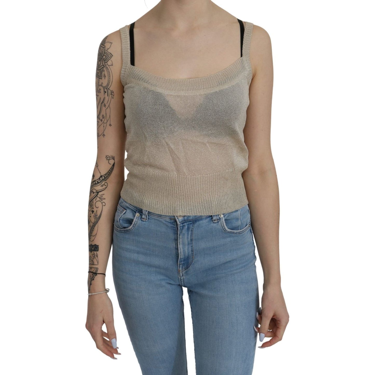 BYBLOS Elegant Beige Sleeveless Spaghetti Strap Tank BYBLOS Slate Gray