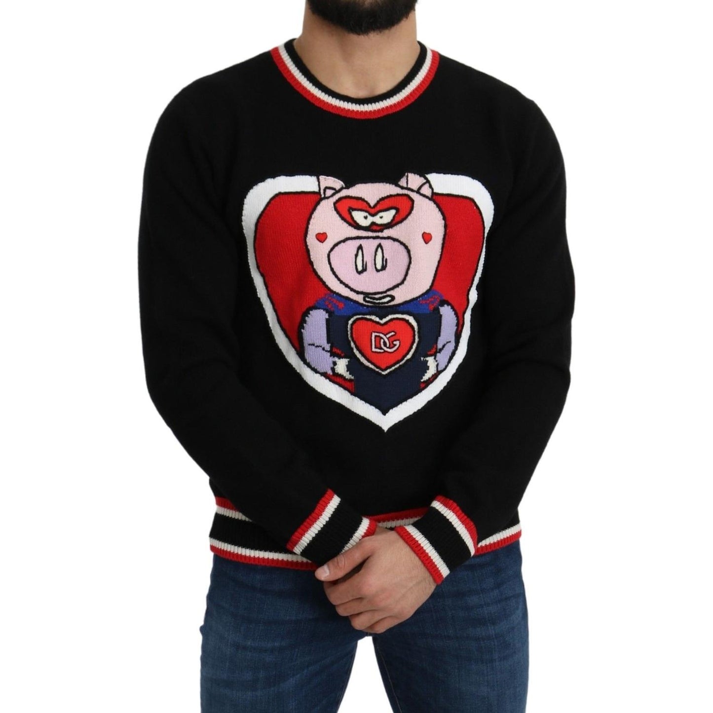 Dolce & Gabbana Elegant Black Cashmere Crew Neck Sweater Dolce & Gabbana Rosy Brown